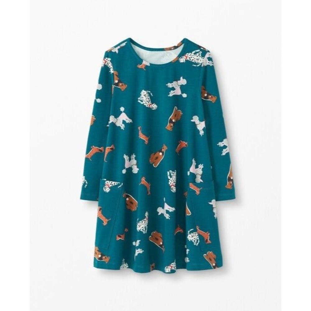 Girls NWT Hanna Andersson Swing Pocket Dress 110 Dogs Poodle Dalmatian Dachshund